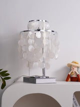 Natural Mother of Pearl Shell Table Lamp Round Coastal Bedside Light for Modern Interiors