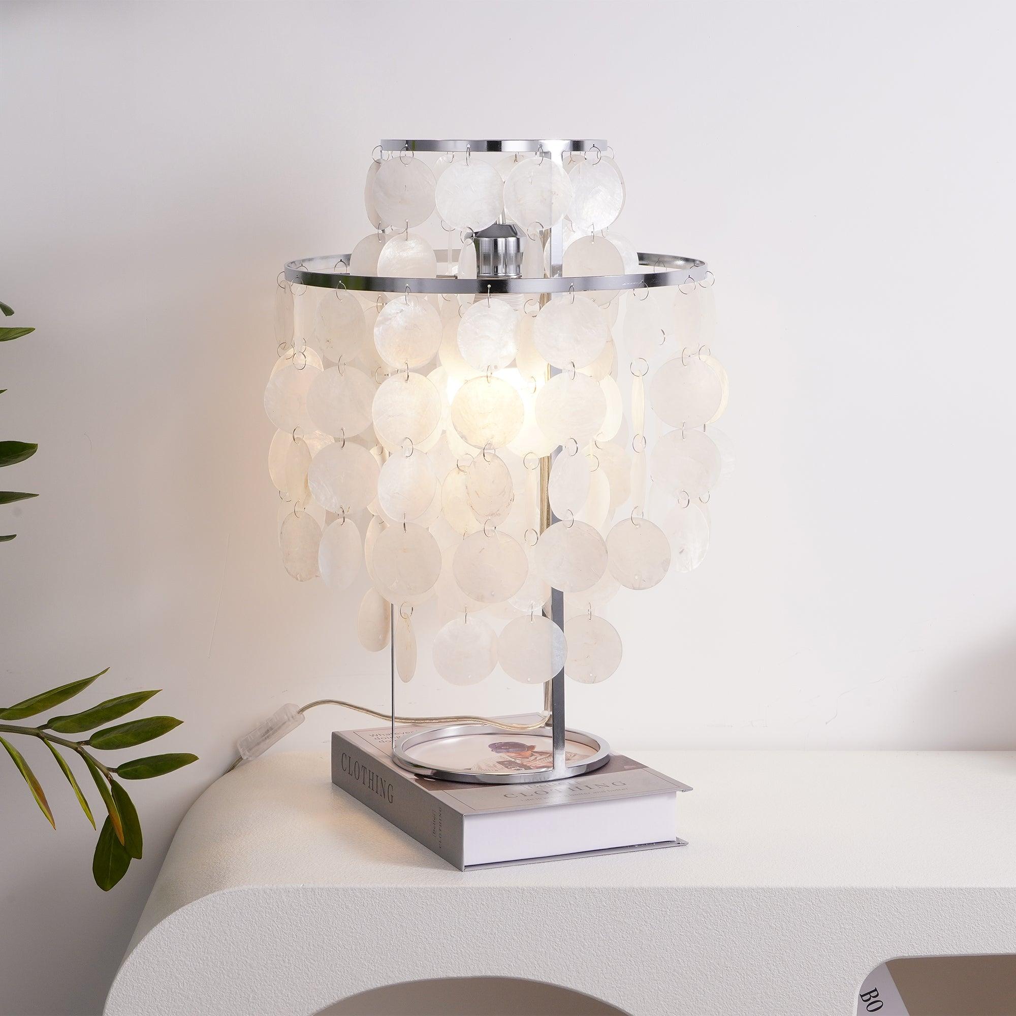 Natural Mother of Pearl Shell Table Lamp Round Coastal Bedside Light for Modern Interiors