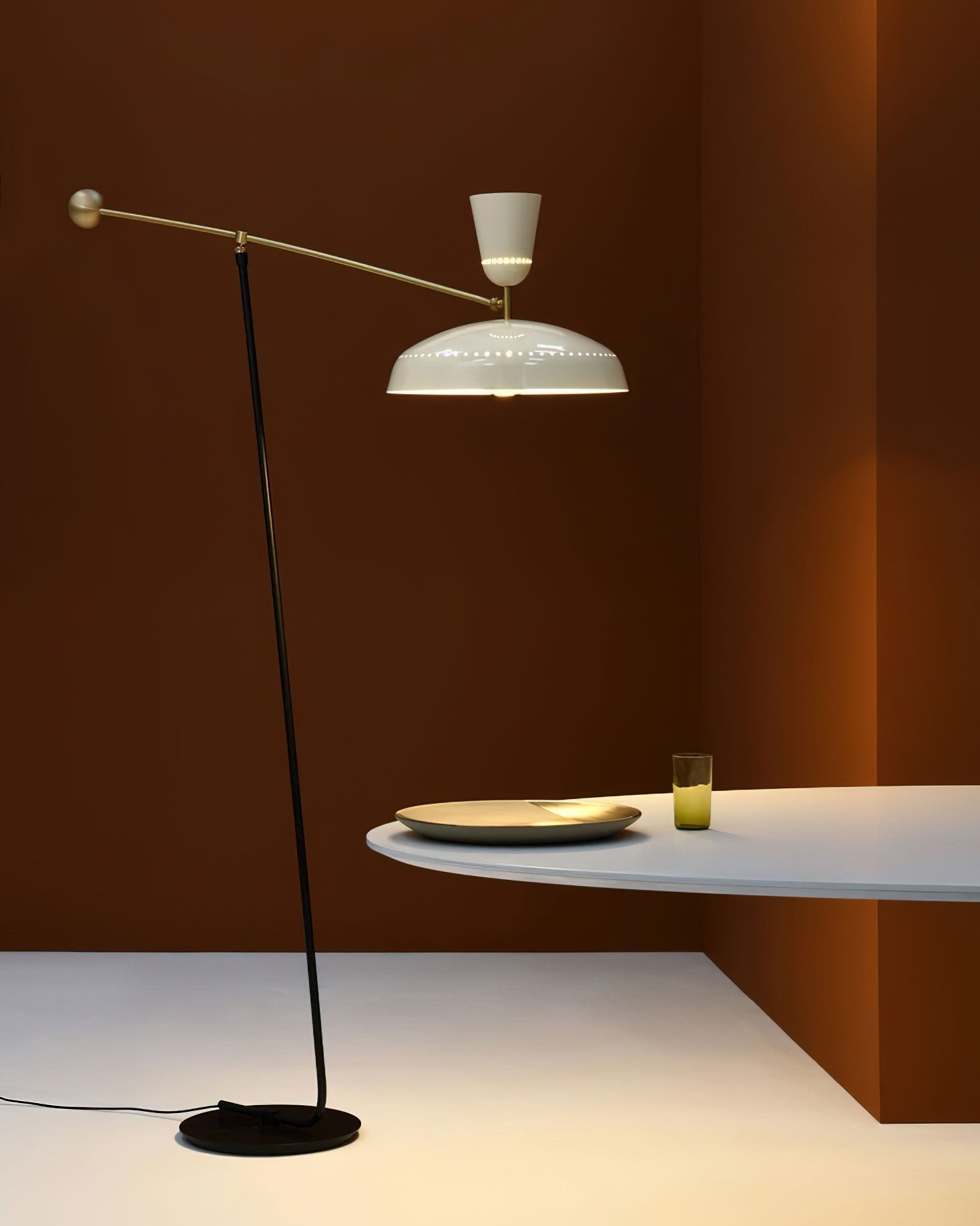 G1 Modern Brass Reading Floor Lamp with Dual Light Source and Adjustable Shade
