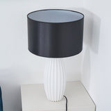 Elegant Fluted Ceramic Table Lamp with Linen Shade and Ribbed Body for Modern Nightstands