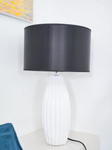 Elegant Fluted Ceramic Table Lamp with Linen Shade and Ribbed Body for Modern Nightstands