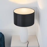Elegant Fluted Ceramic Table Lamp with Linen Shade and Ribbed Body for Modern Nightstands