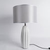 Elegant Fluted Ceramic Table Lamp with Linen Shade and Ribbed Body for Modern Nightstands