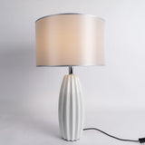 Elegant Fluted Ceramic Table Lamp with Linen Shade and Ribbed Body for Modern Nightstands