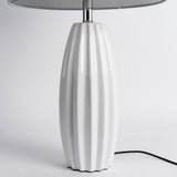 Elegant Fluted Ceramic Table Lamp with Linen Shade and Ribbed Body for Modern Nightstands
