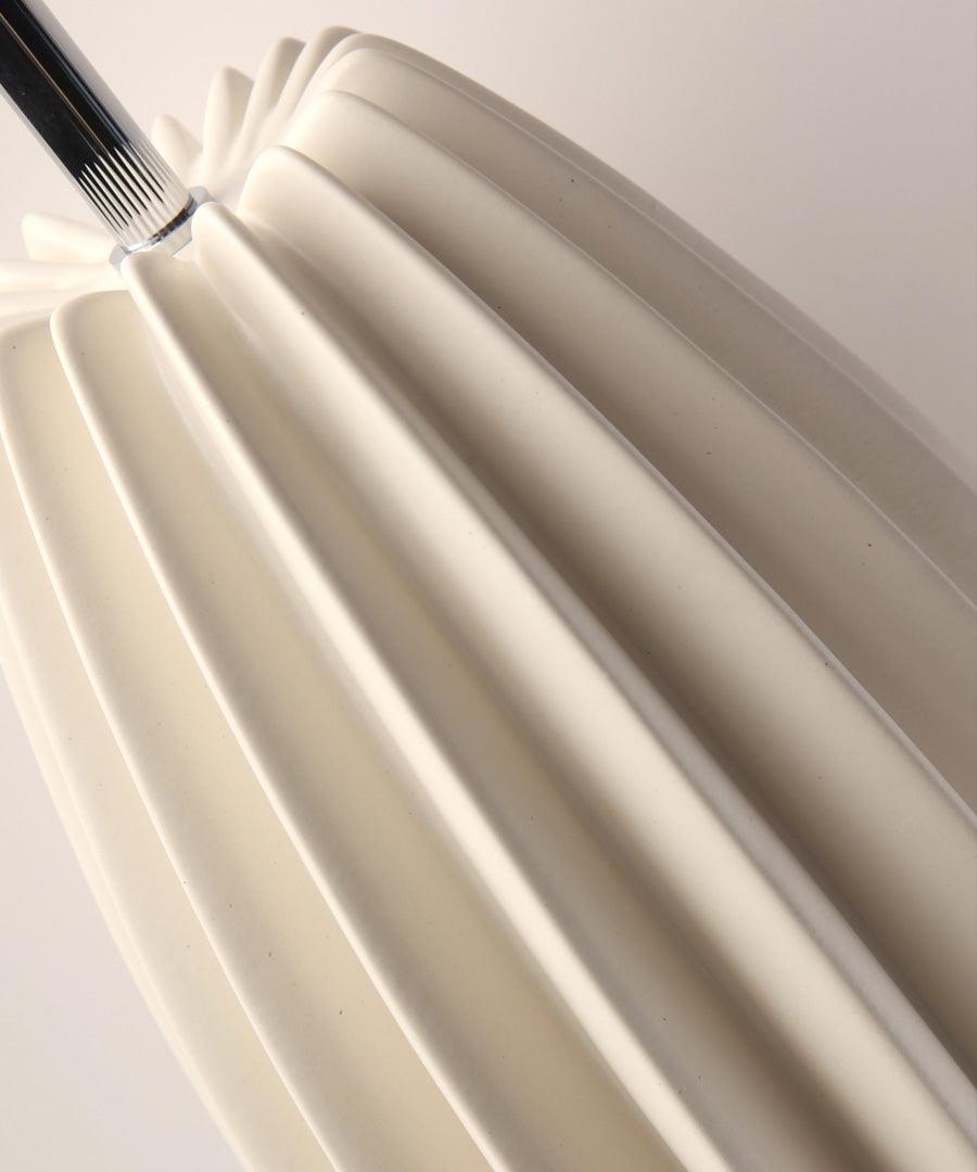 Elegant Fluted Ceramic Table Lamp with Linen Shade and Ribbed Body for Modern Nightstands