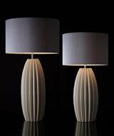 Elegant Fluted Ceramic Table Lamp with Linen Shade and Ribbed Body for Modern Nightstands