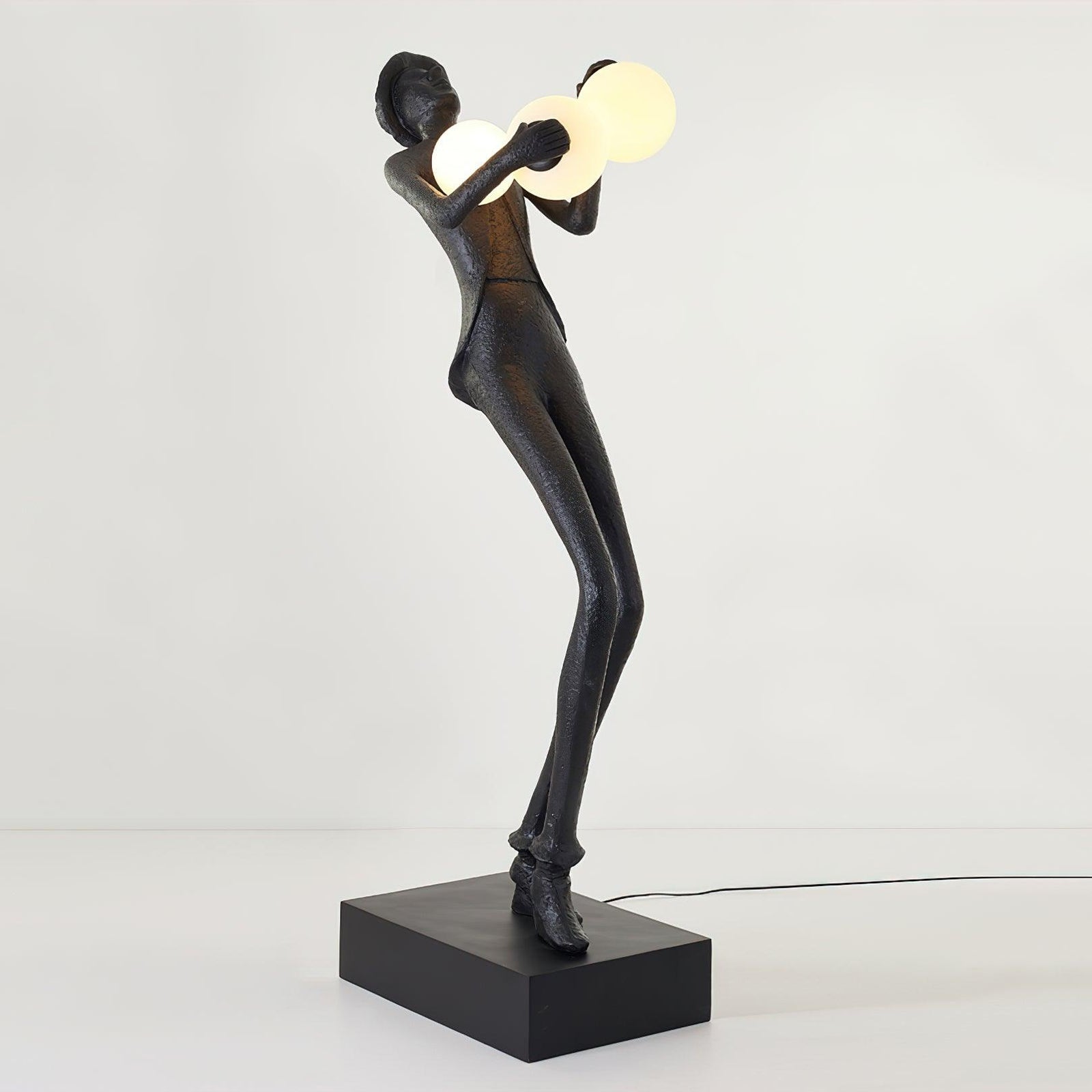 Modern Gentleman Sculpture Standing Floor Lamp with Glowing Glass Globes