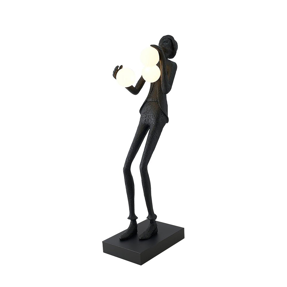 Modern Gentleman Sculpture Standing Floor Lamp with Glowing Glass Globes