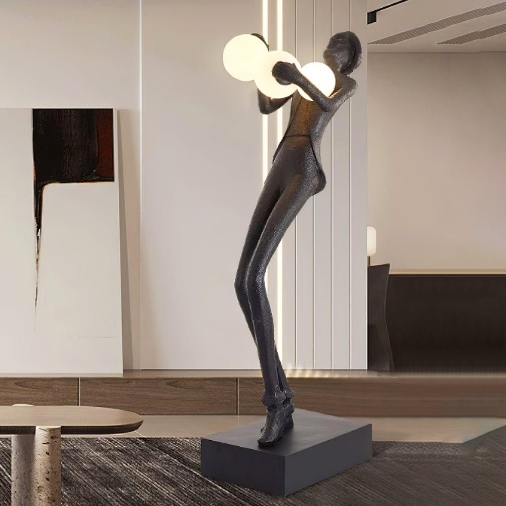Modern Gentleman Sculpture Standing Floor Lamp with Glowing Glass Globes