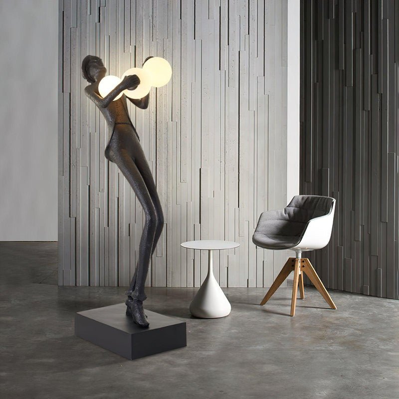 Modern Gentleman Sculpture Standing Floor Lamp with Glowing Glass Globes