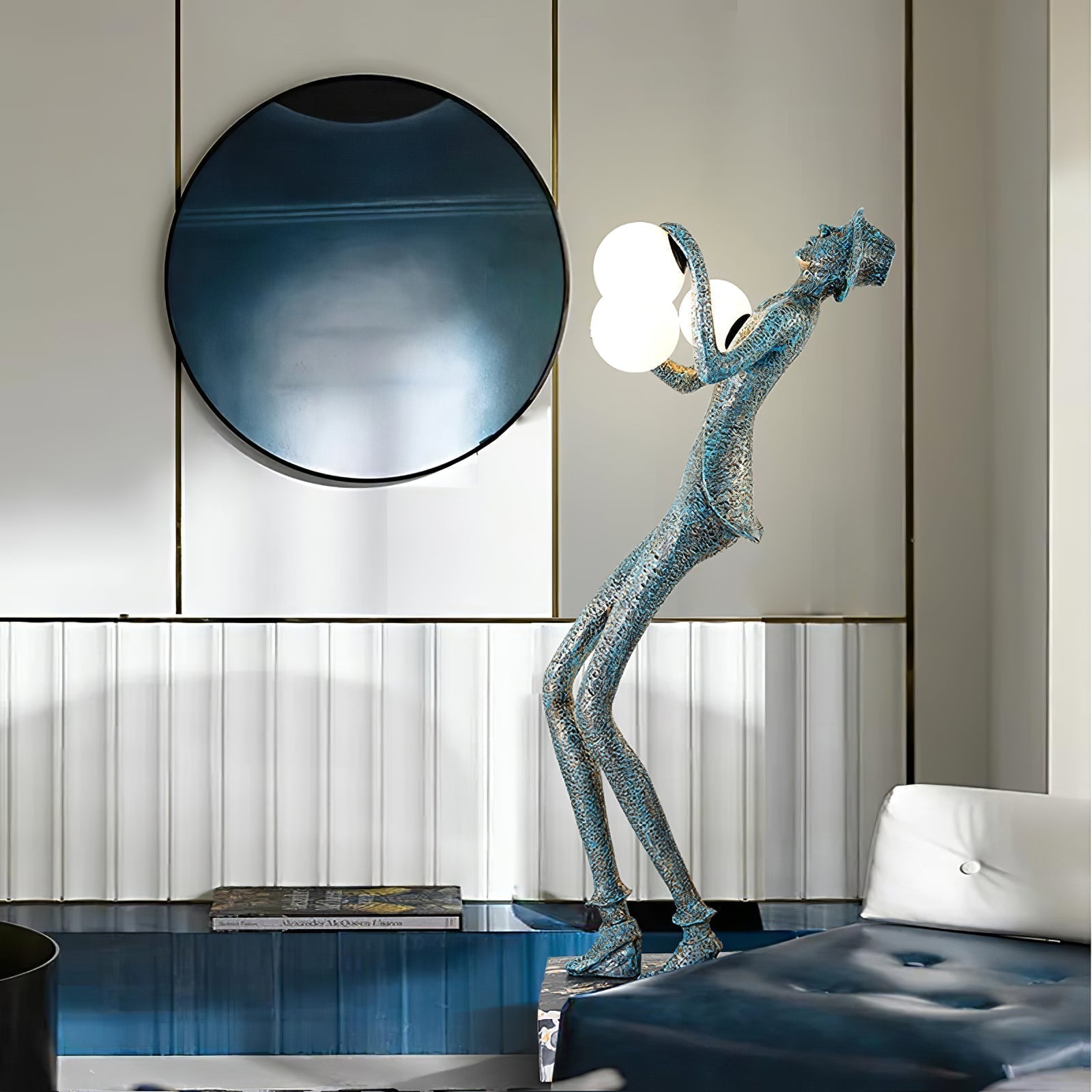 Modern Gentleman Sculpture Standing Floor Lamp with Glowing Glass Globes