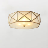 Modern Geometric Glass Flush Mount Ceiling Light Brass Gold Finish Mid Century Lighting