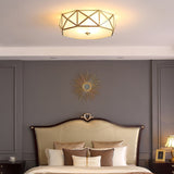 Modern Geometric Glass Flush Mount Ceiling Light Brass Gold Finish Mid Century Lighting