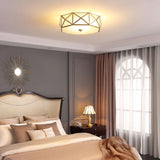 Modern Geometric Glass Flush Mount Ceiling Light Brass Gold Finish Mid Century Lighting