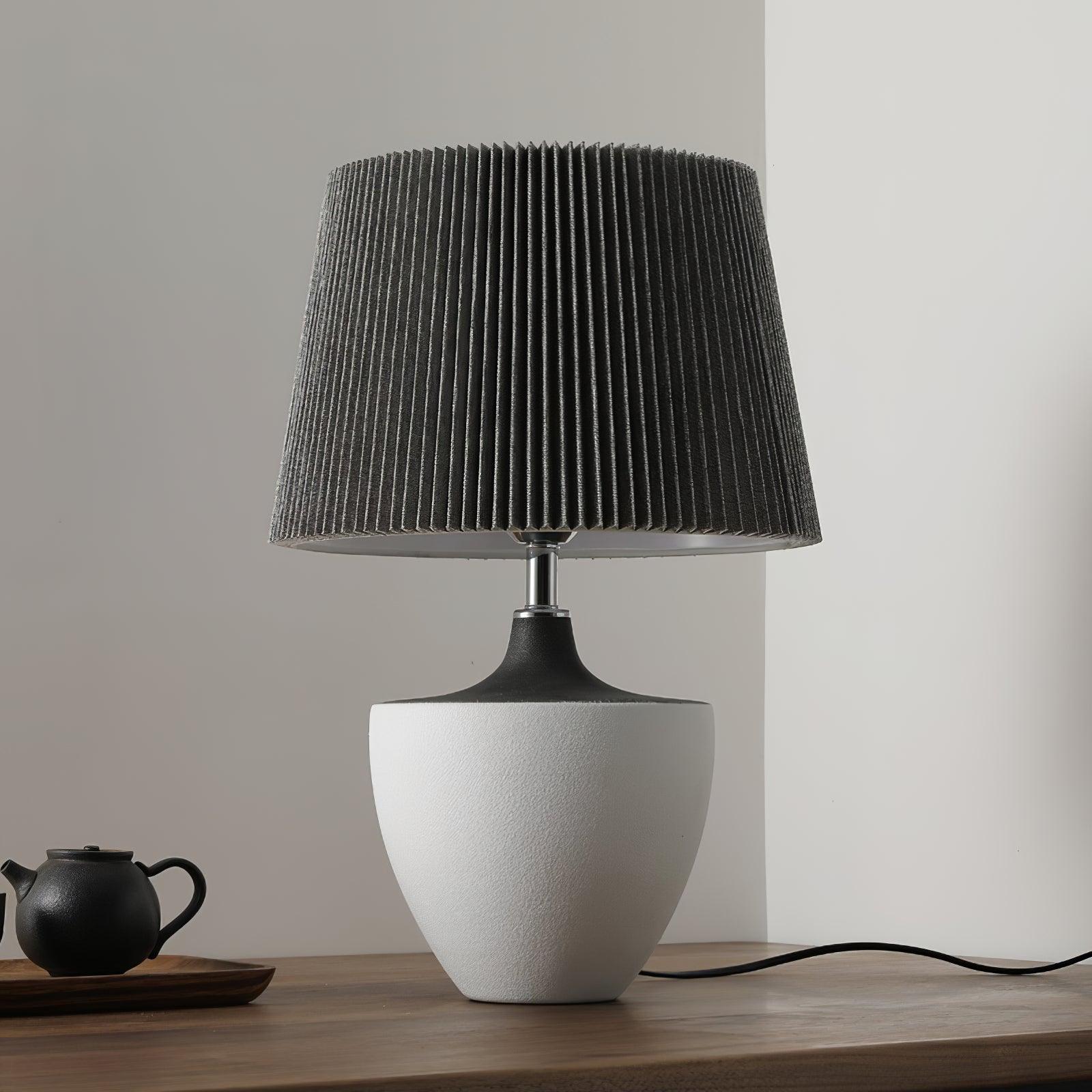Modern Ceramic Ghassan Table Lamp with Grey Fabric Shade for Bedroom and Living Room