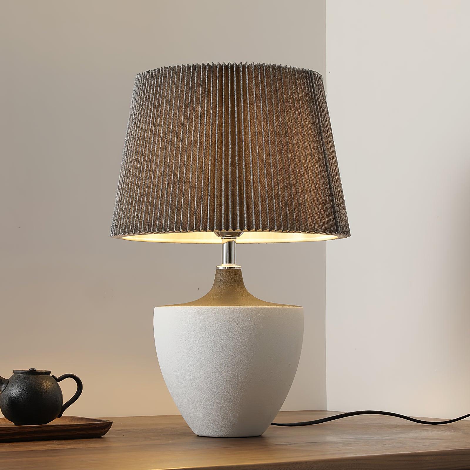 Modern Ceramic Ghassan Table Lamp with Grey Fabric Shade for Bedroom and Living Room