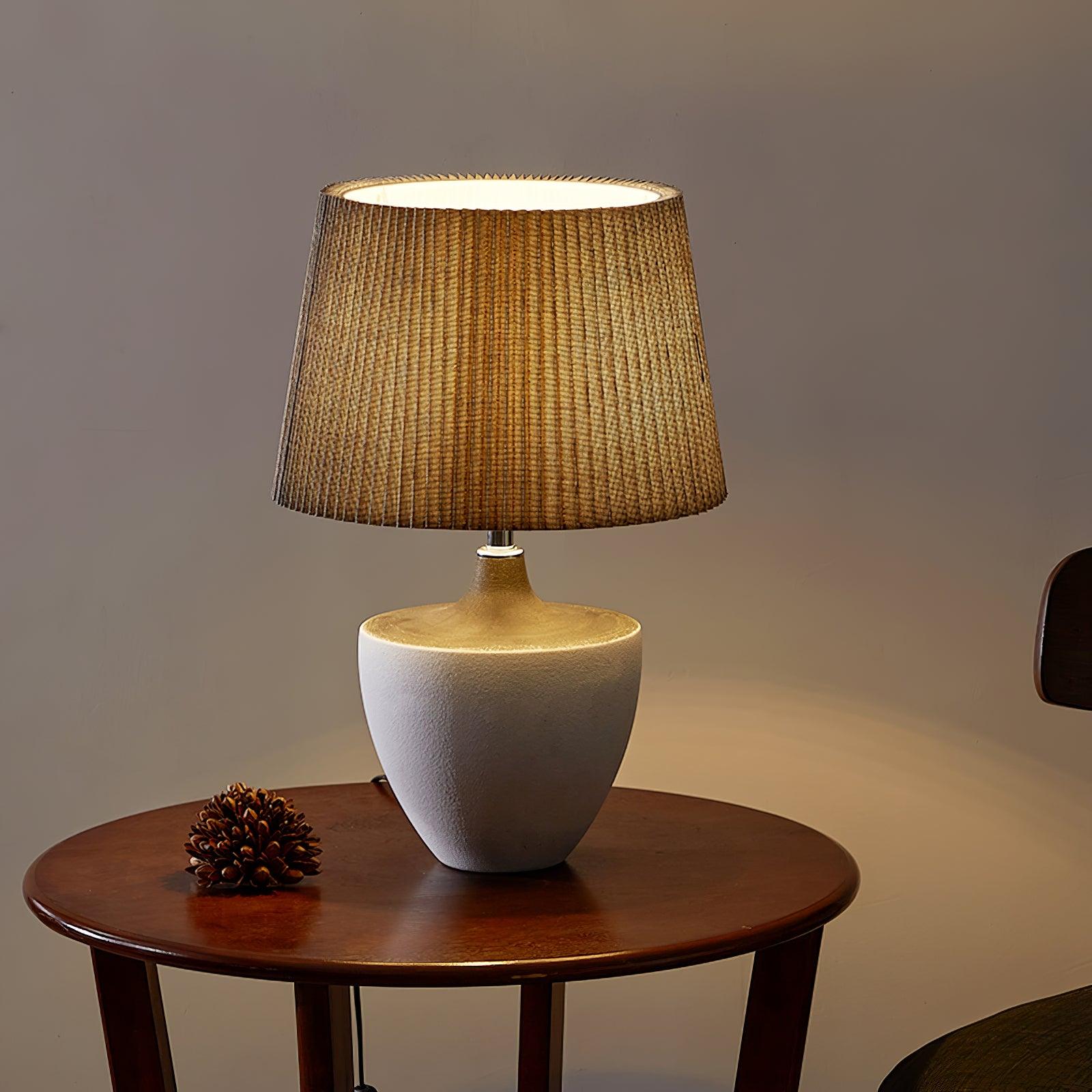 Modern Ceramic Ghassan Table Lamp with Grey Fabric Shade for Bedroom and Living Room