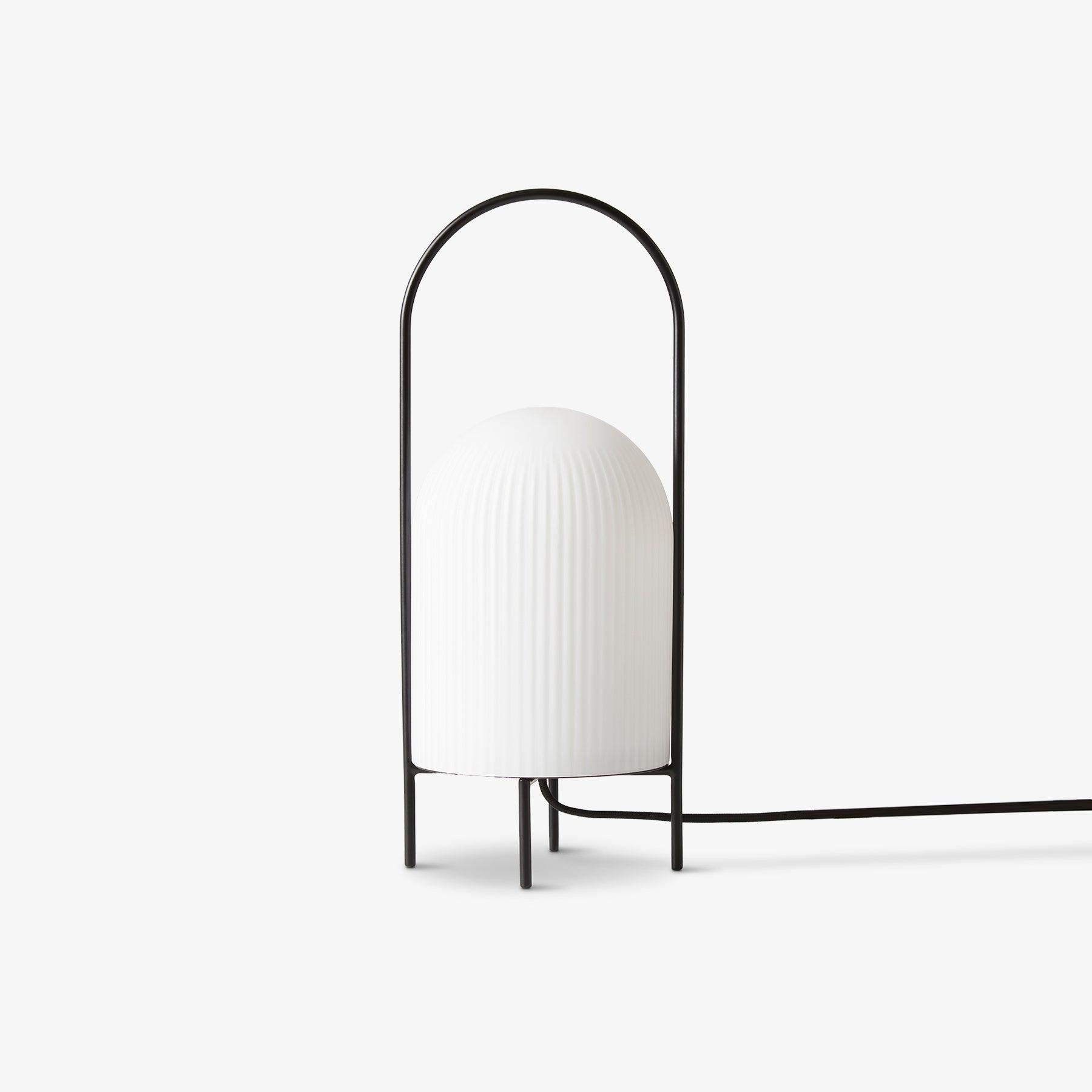 Modern Ghost Accent Table Lamp with Milk White Glass Dome and Portable Arched Metal Stand