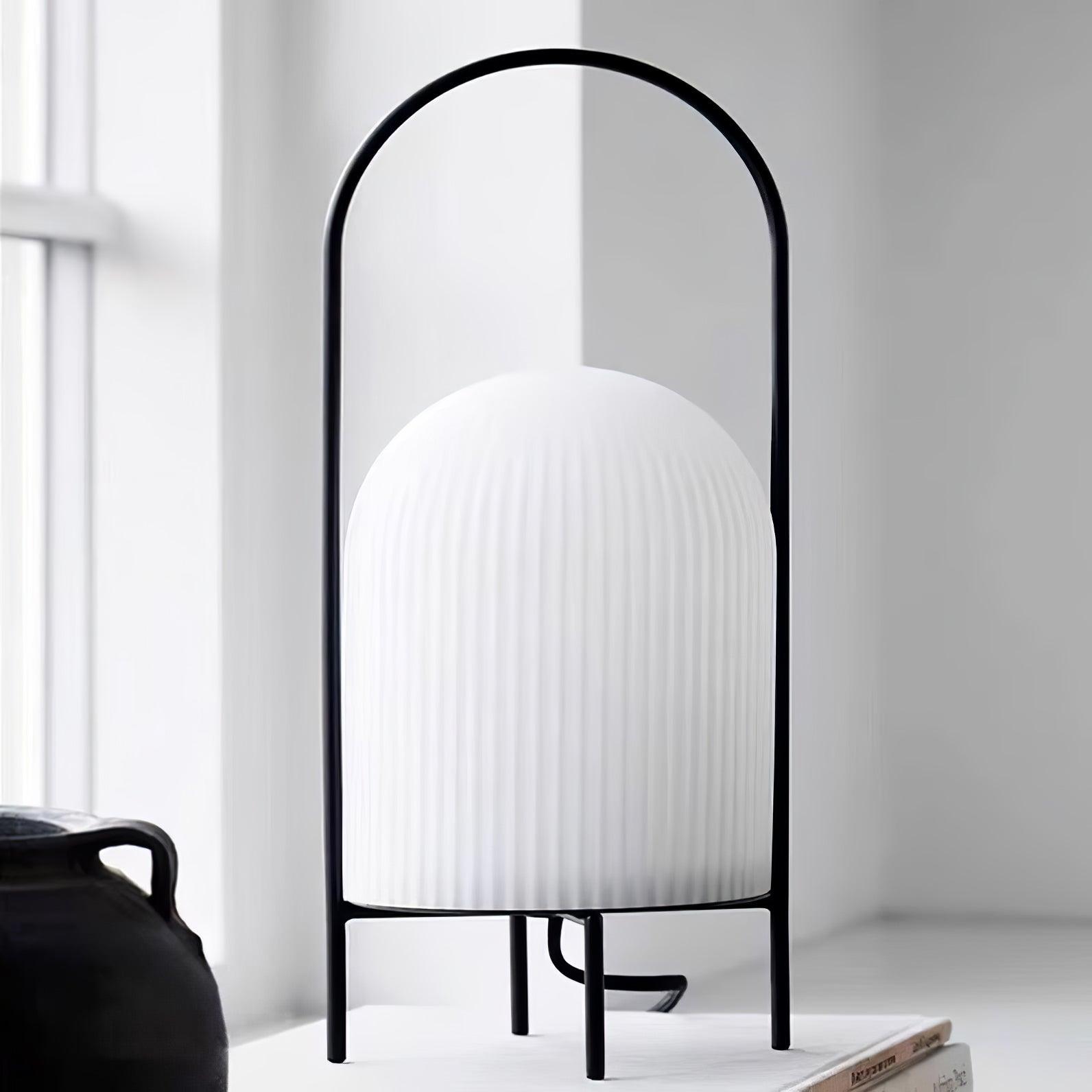 Modern Ghost Accent Table Lamp with Milk White Glass Dome and Portable Arched Metal Stand