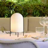 Modern Ghost Accent Table Lamp with Milk White Glass Dome and Portable Arched Metal Stand