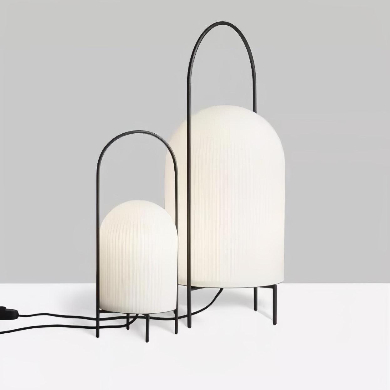 Modern Ghost Accent Table Lamp with Milk White Glass Dome and Portable Arched Metal Stand
