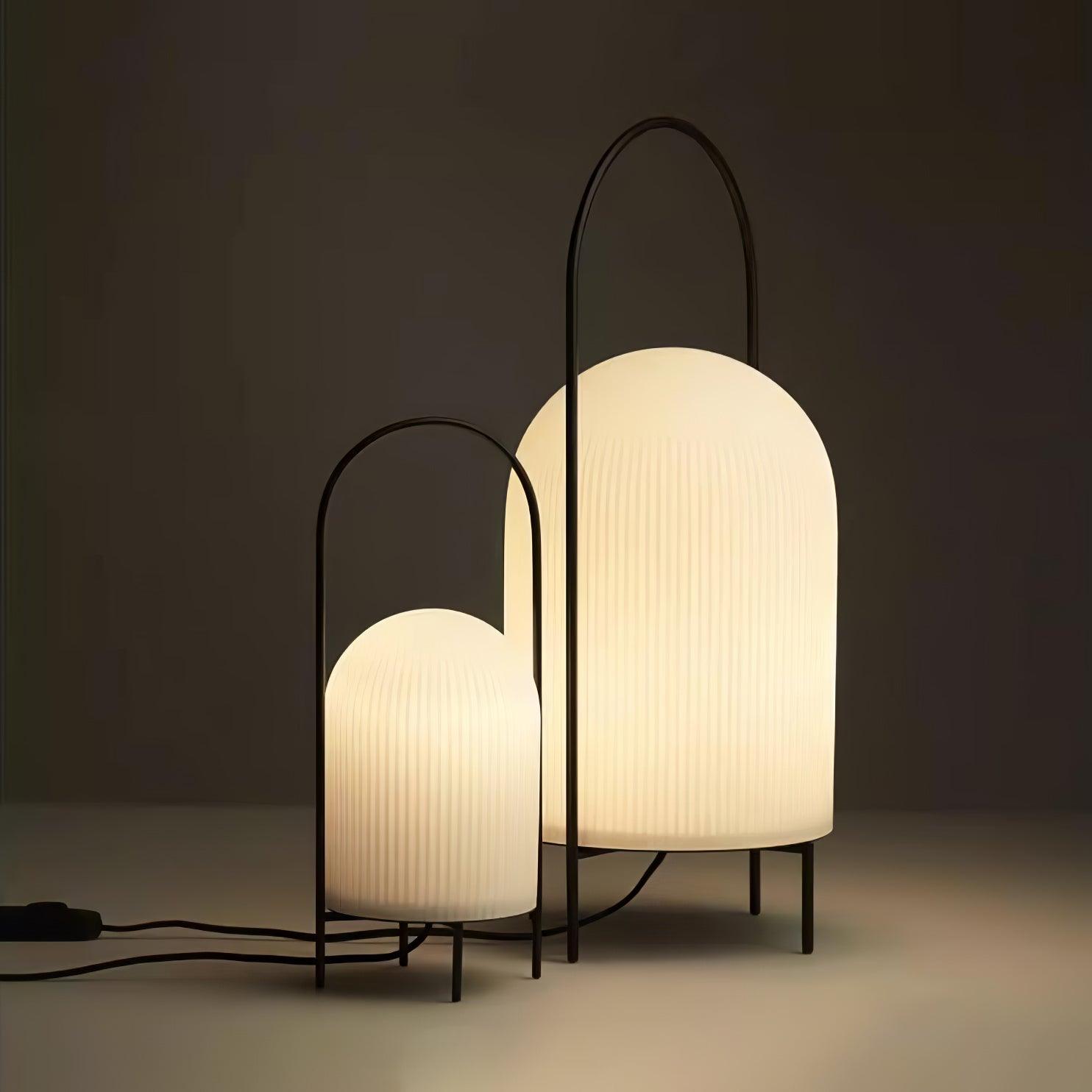 Modern Ghost Accent Table Lamp with Milk White Glass Dome and Portable Arched Metal Stand