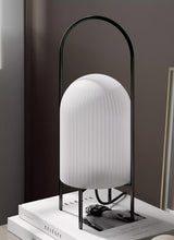 Modern Ghost Accent Table Lamp with Milk White Glass Dome and Portable Arched Metal Stand