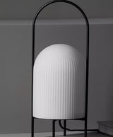 Modern Ghost Accent Table Lamp with Milk White Glass Dome and Portable Arched Metal Stand
