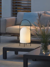Modern Ghost Accent Table Lamp with Milk White Glass Dome and Portable Arched Metal Stand