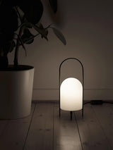Modern Ghost Accent Table Lamp with Milk White Glass Dome and Portable Arched Metal Stand