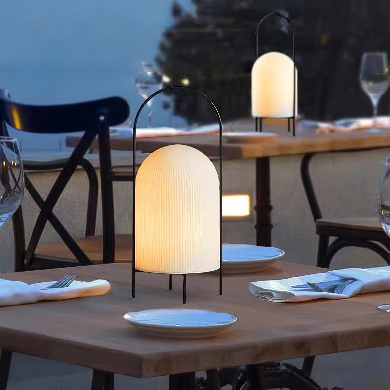 Modern Ghost Accent Table Lamp with Milk White Glass Dome and Portable Arched Metal Stand