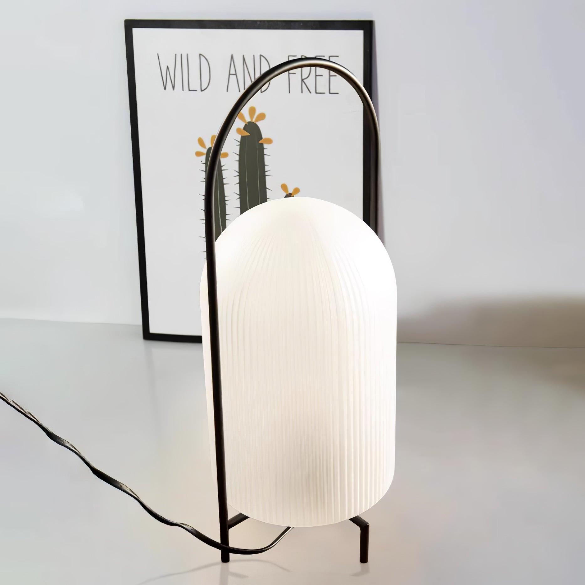 Modern Ghost Accent Table Lamp with Milk White Glass Dome and Portable Arched Metal Stand