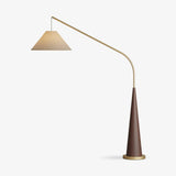 Modern Arching Floor Lamp with Wood Grain Finish and Golden Accents for Contemporary Living Rooms