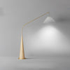 Modern Arching Floor Lamp with Wood Grain Finish and Golden Accents for Contemporary Living Rooms