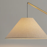 Modern Arching Floor Lamp with Wood Grain Finish and Golden Accents for Contemporary Living Rooms