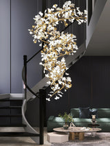 Ceramic Ginkgo Leaf Cascade Chandelier Luxury Pendant Light for Grand Entrances