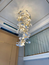 Ceramic Ginkgo Leaf Cascade Chandelier Luxury Pendant Light for Grand Entrances