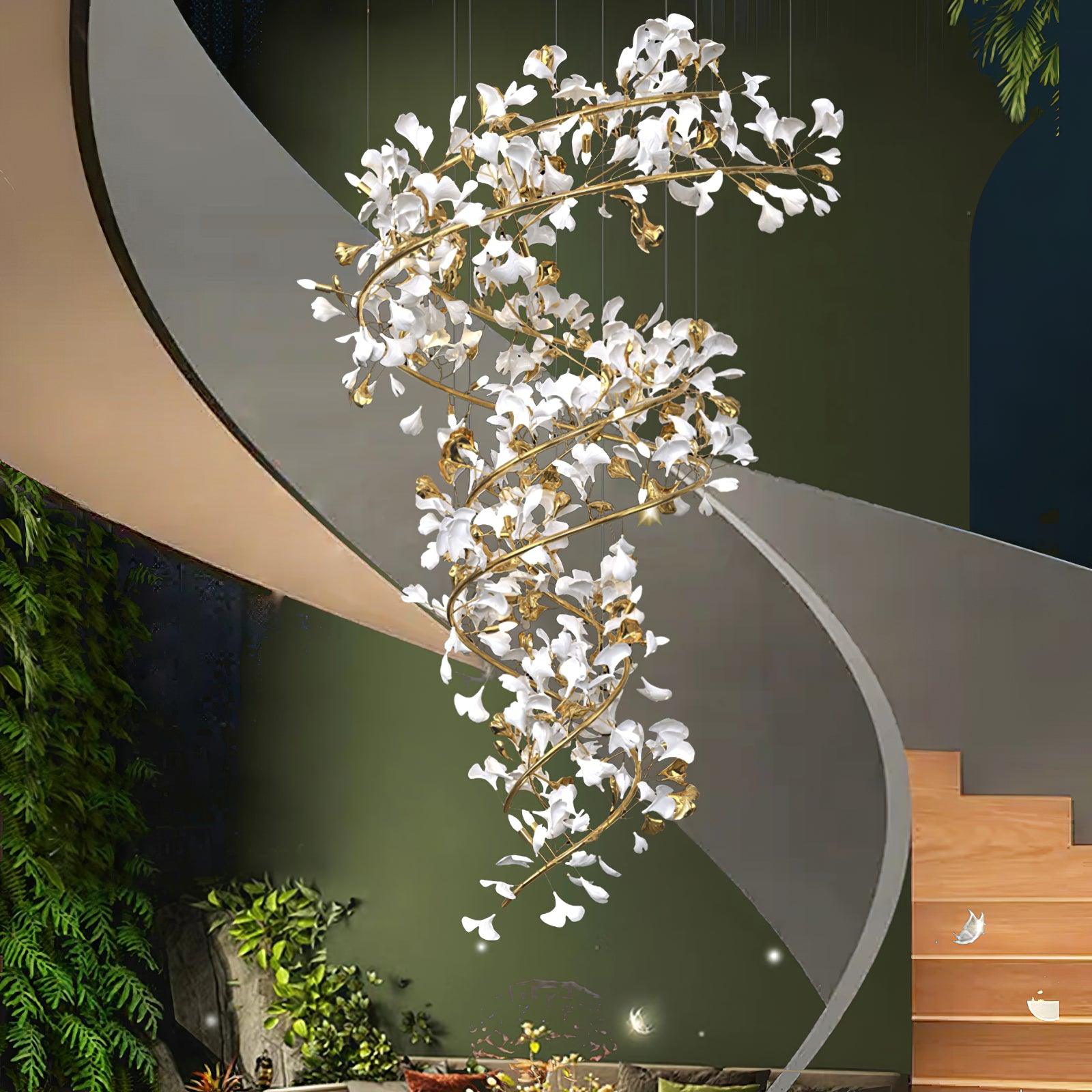 Ceramic Ginkgo Leaf Cascade Chandelier Luxury Pendant Light for Grand Entrances