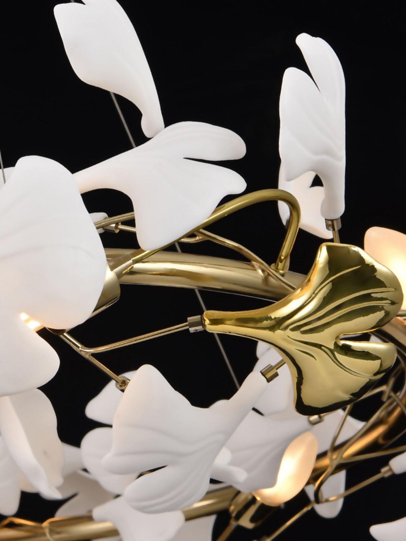 Ceramic Ginkgo Leaf Cascade Chandelier Luxury Pendant Light for Grand Entrances