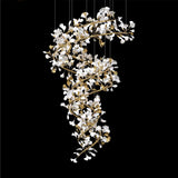 Ceramic Ginkgo Leaf Cascade Chandelier Luxury Pendant Light for Grand Entrances
