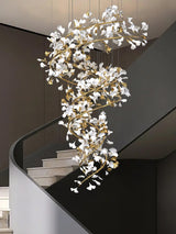 Ceramic Ginkgo Leaf Cascade Chandelier Luxury Pendant Light for Grand Entrances