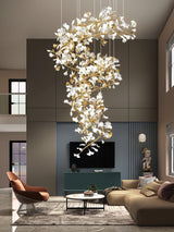 Ceramic Ginkgo Leaf Cascade Chandelier Luxury Pendant Light for Grand Entrances