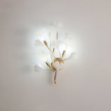 Elegant Gold and White Ginkgo Leaf Wall Sconce Indoor Ceramic Accent Lighting