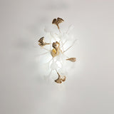 Elegant Gold and White Ginkgo Leaf Wall Sconce Indoor Ceramic Accent Lighting