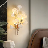 Elegant Gold and White Ginkgo Leaf Wall Sconce Indoor Ceramic Accent Lighting