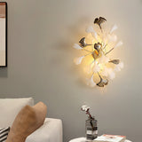 Elegant Gold and White Ginkgo Leaf Wall Sconce Indoor Ceramic Accent Lighting
