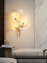 Elegant Gold and White Ginkgo Leaf Wall Sconce Indoor Ceramic Accent Lighting
