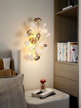Elegant Gold and White Ginkgo Leaf Wall Sconce Indoor Ceramic Accent Lighting