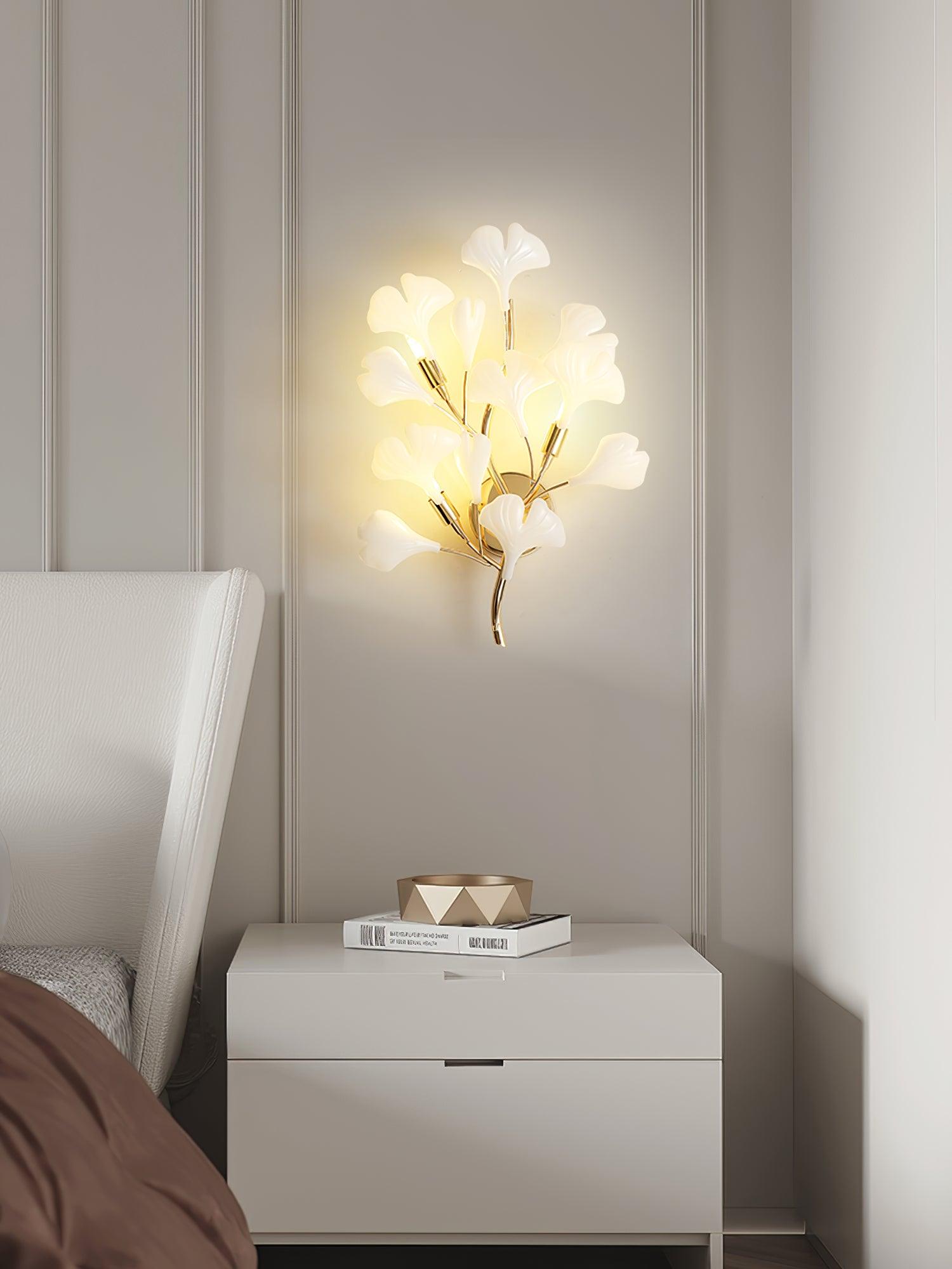 Elegant Gold and White Ginkgo Leaf Wall Sconce Indoor Ceramic Accent Lighting